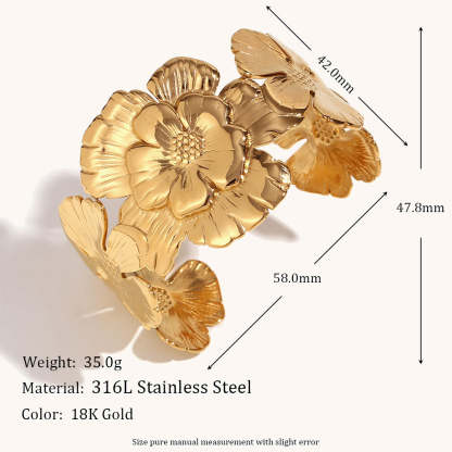 European and American cross-border hot selling fashion personality exaggerated stainless steel plated 18K gold simple open flower bracelet jewelry-Mix MIx Style