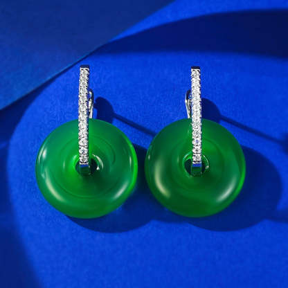 Circle Hollow Green & White Trendy Moissanite Diamonds Luxury 18k White Gold Plated Drop Earrings | Mix Mix Style-Mix MIx Style