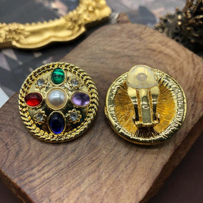 Multicolor Retro Timeless Akoya Pearls Moissanite Diamonds Elegant 18k Vermeil Gold Plated Stud Earrings | Mix Mix Style-Mix MIx Style