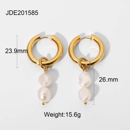 Classic Timeless White Akoya Pearls & Moissanite Diamonds Elegant 18k Vermeil Gold Plated Hoop/Drop Earrings | Mix Mix Style-Mix MIx Style