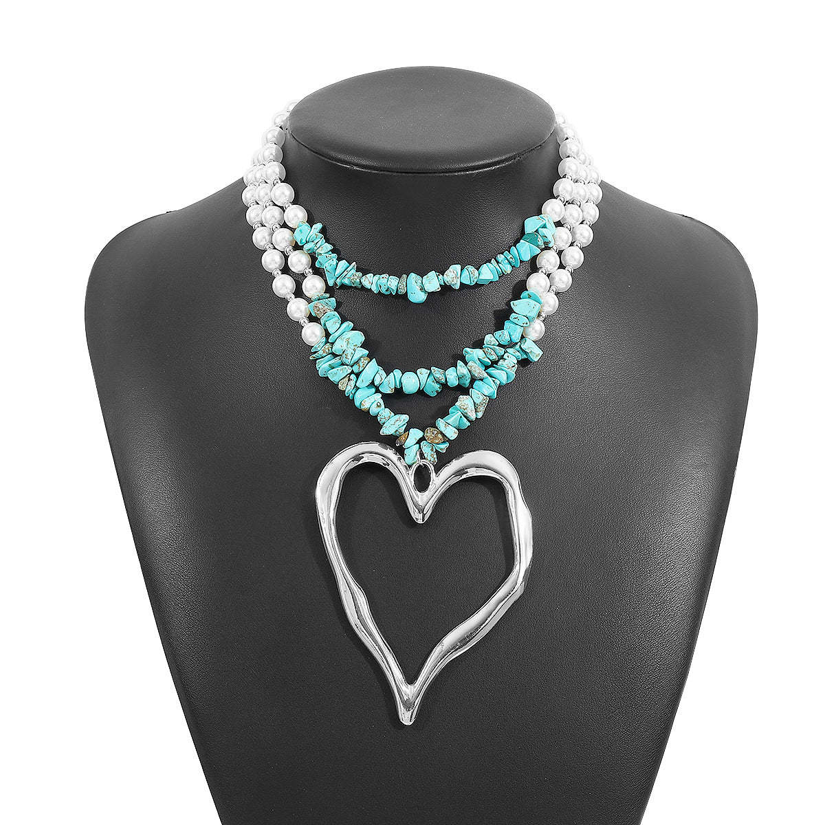 Multilayer Vintage Heart Pendant Akoya Pearls Luxury 18k White/Vermeil Gold Plated Necklace Jewelry | Mix Mix Style-Mix MIx Style