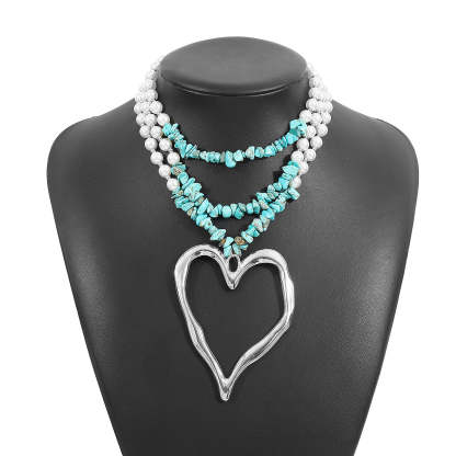 Multilayer Vintage Heart Pendant Akoya Pearls Luxury 18k White/Vermeil Gold Plated Necklace Jewelry | Mix Mix Style-Mix MIx Style