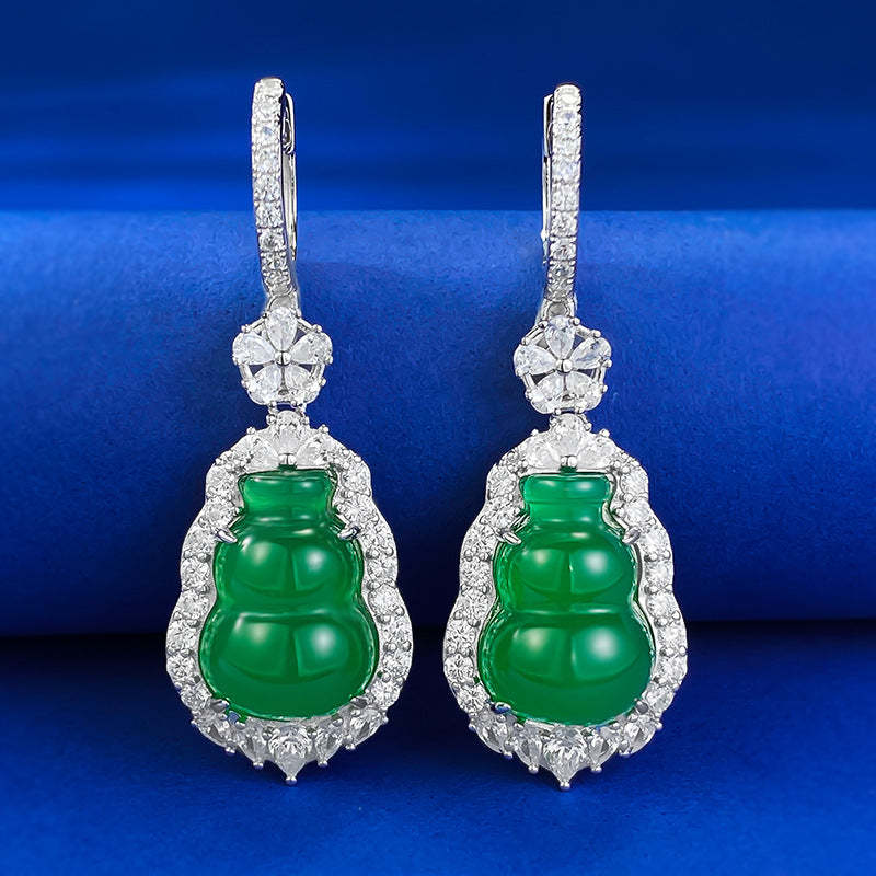 Flower Green & White Dazzling Moissanite Diamonds Luxury 18k White Gold Plated Drop Earrings | Mix Mix Style-Mix MIx Style
