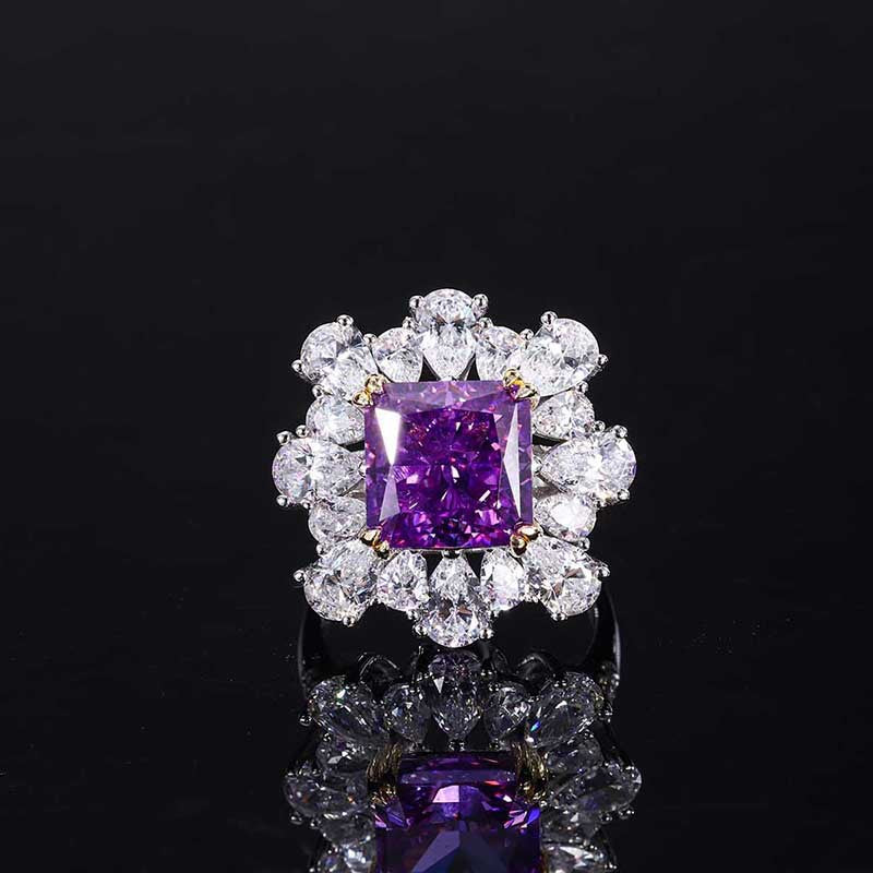 2023 retro style hot selling high carbon diamond radiant cut 10*10 purple diamond hand inlaid set S925 silver-Mix MIx Style