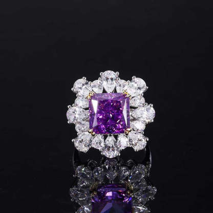 2023 retro style hot selling high carbon diamond radiant cut 10*10 purple diamond hand inlaid set S925 silver-Mix MIx Style