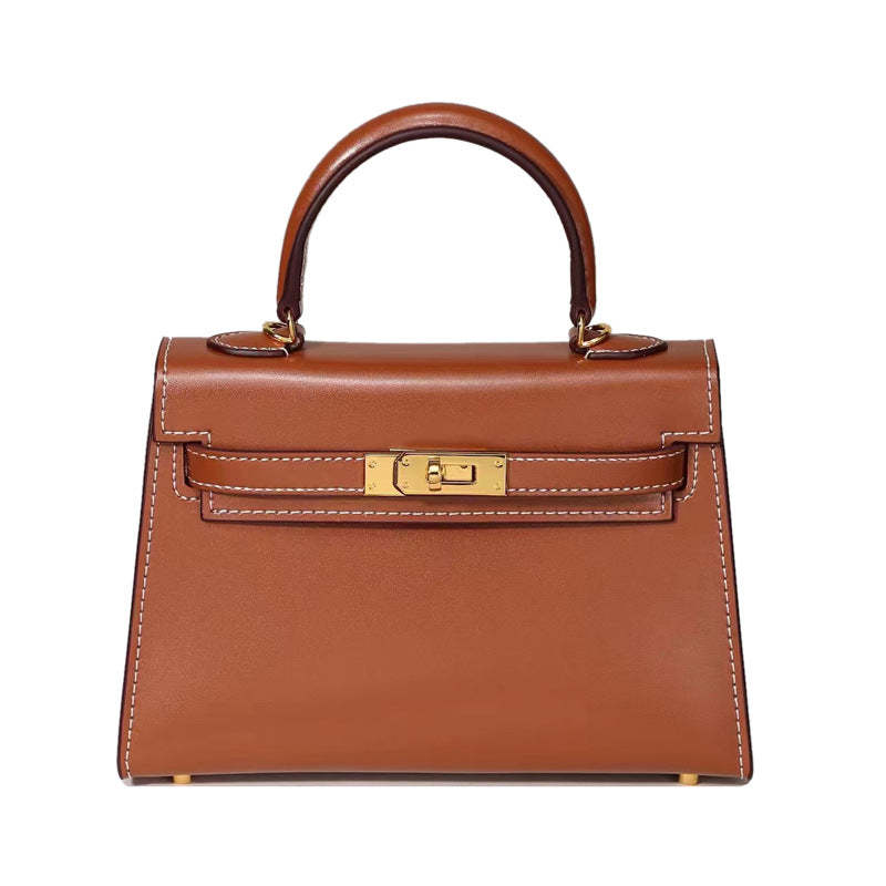 2024 Spring New Genuine Leather Women's Bag Shiny Patent Leather BOX Plain Kelly Bag Retro Simple Shoulder Handbag-Mix MIx Style