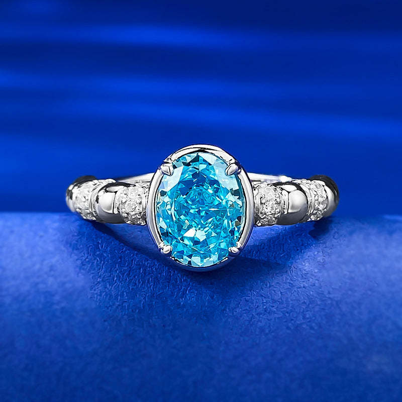 Sky Blue Dainty Solitarie OvalCut Moissanite Diamond 3ct 18k White Gold Engagement Ring | Mix Mix Style-Mix MIx Style
