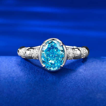 Sky Blue Dainty Solitarie OvalCut Moissanite Diamond 3ct 18k White Gold Engagement Ring | Mix Mix Style-Mix MIx Style