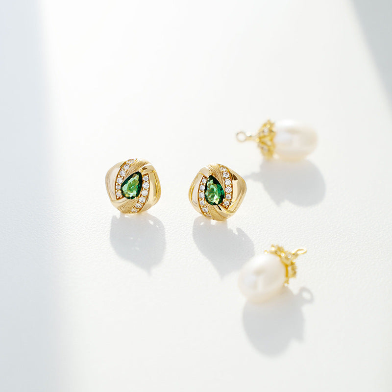 Dazzling White Akoya Green Pear Cut Moissanite Diamonds 18k Vermeil Gold Plated Drop Earrings | Mix Mix Style-Mix MIx Style