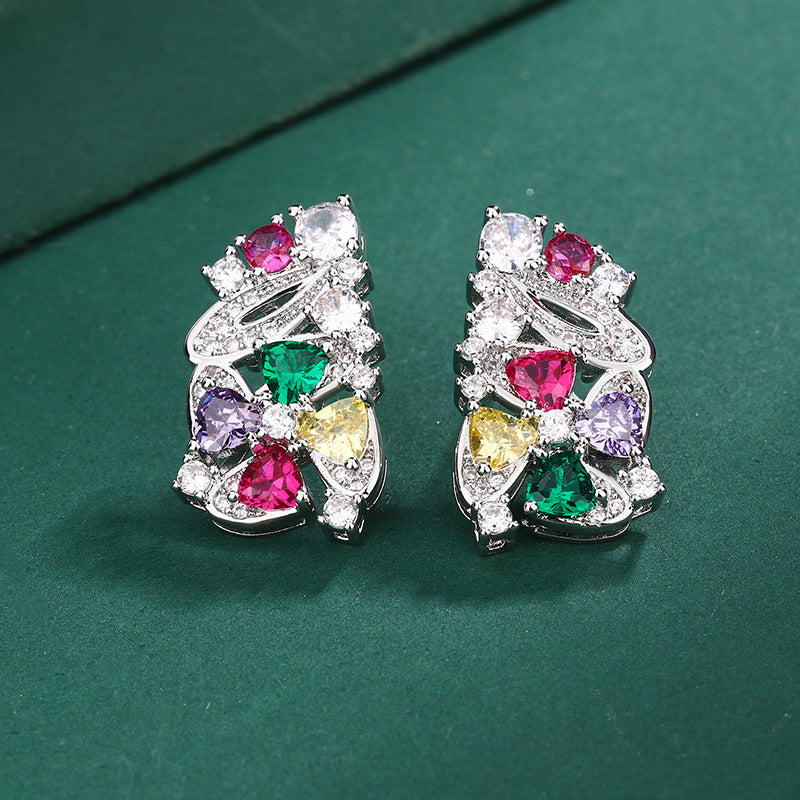 Multicolor Vintage Pendant Cut Diamonds Luxury 18k White Gold Plated Necklace Earring Bracelet Jewelry Set | Mix Mix Style-Mix MIx Style