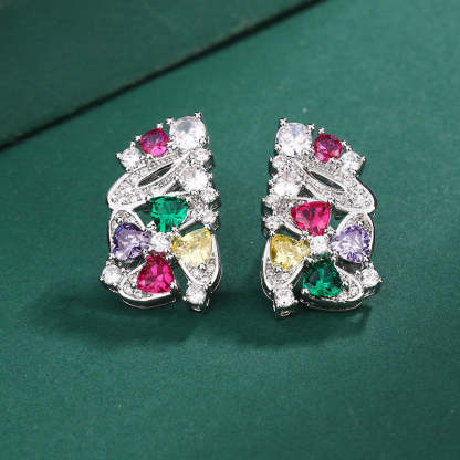 Multicolor Vintage Pendant Cut Diamonds Luxury 18k White Gold Plated Necklace Earring Bracelet Jewelry Set | Mix Mix Style-Mix MIx Style