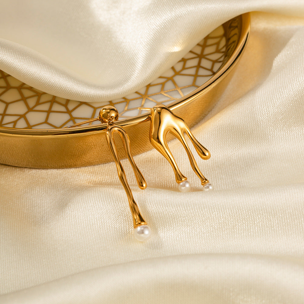 Drip Liquid White Akoya Pearl Elegant 18k Vermeil Gold Plated Vintage Retro Drop Earrings | Mix Mix Style-Mix MIx Style