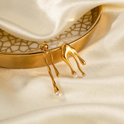 Drip Liquid White Akoya Pearl Elegant 18k Vermeil Gold Plated Vintage Retro Drop Earrings | Mix Mix Style-Mix MIx Style