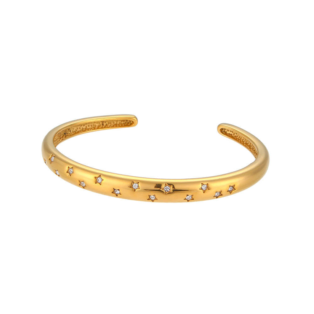 European and American cross-border hot selling eight-pointed star round zircon open bracelet stainless steel round edge five-pointed star zircon hand jewelry for women-Mix MIx Style