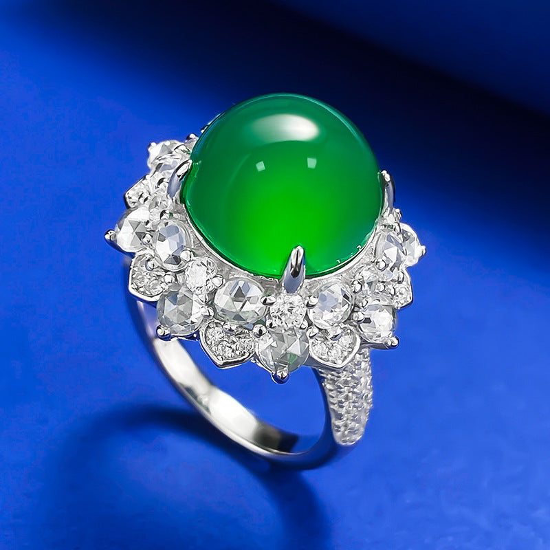 Emerald Green Vintage Retro Round Gemstone Luxury 18k White Gold Plated Ring Jewelry | Mix Mix Style-Mix MIx Style