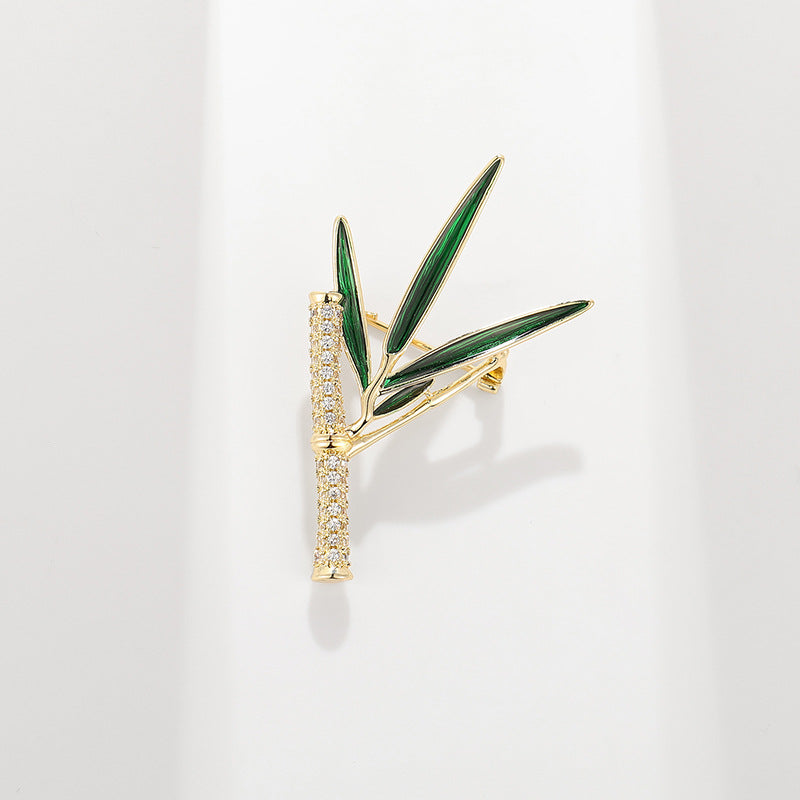 Xiliang Concubine high-end ancient bamboo brooch elegant green enamel leaf zircon brooch cheongsam accessories pin-Mix MIx Style