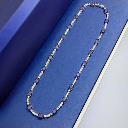 Ocean Blue & White Vintage Retro Round Cut Diamonds Luxury 18k Gold Plated Necklace Jewelry | Mix Mix Style-Mix MIx Style