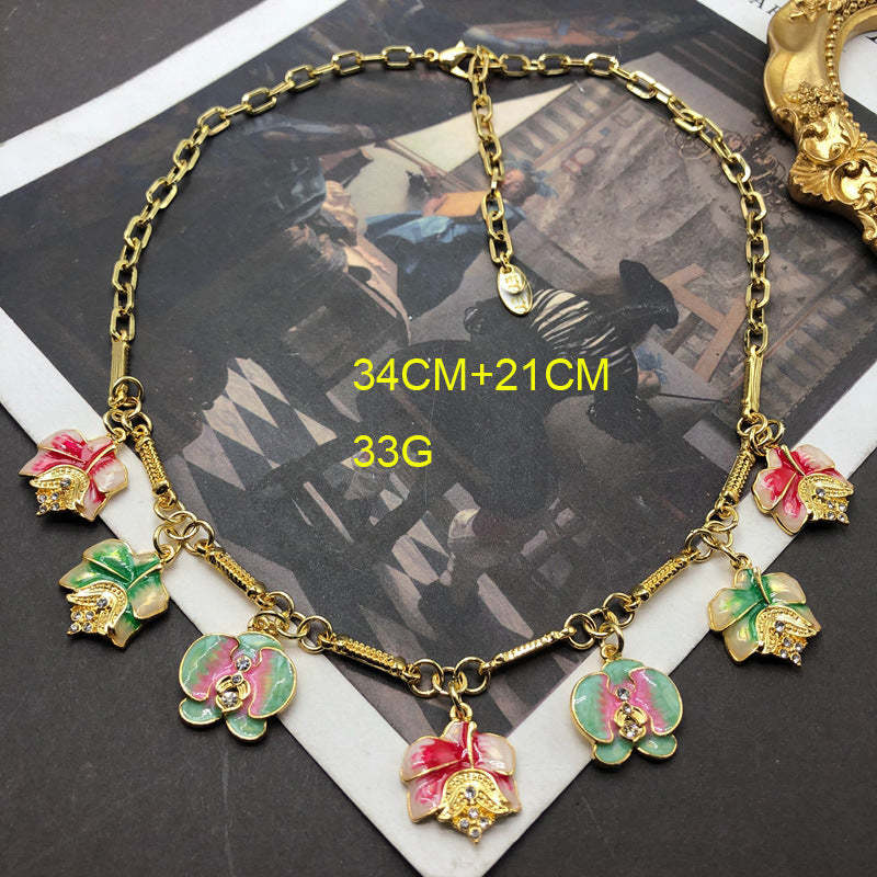 Multicolor Flowers Vintage Pendant Akoya Pearl Luxury 18k Gold Plated Necklace Earring Bracelet Jewelry Set | Mix Mix Style-Mix MIx Style