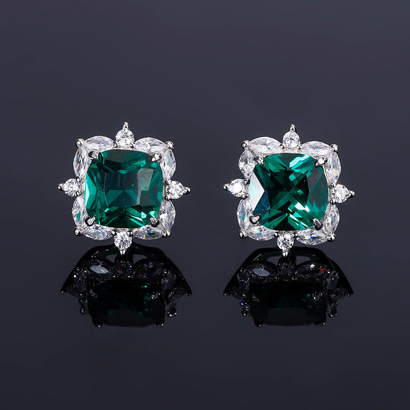 New S925 silver jewelry simulated colorful treasure square simple daily style suit for women 9*9-7*7-Mix MIx Style