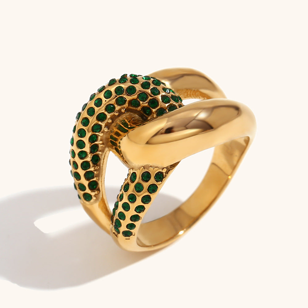 Vintage Style Crossed Geometric Black Round Diamond Luxury/ 18k Vermeil Gold Plated Ring Jewelry | Mix Mix Style-Mix MIx Style