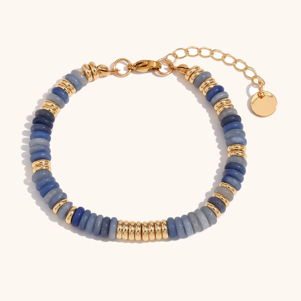 European and American cross-border hot selling Frisbee natural stone retro simple light luxury stainless steel plated 18K gold spacer bead bracelet female-Mix MIx Style