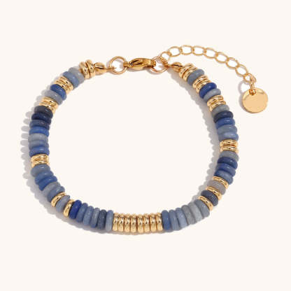 European and American cross-border hot selling Frisbee natural stone retro simple light luxury stainless steel plated 18K gold spacer bead bracelet female-Mix MIx Style