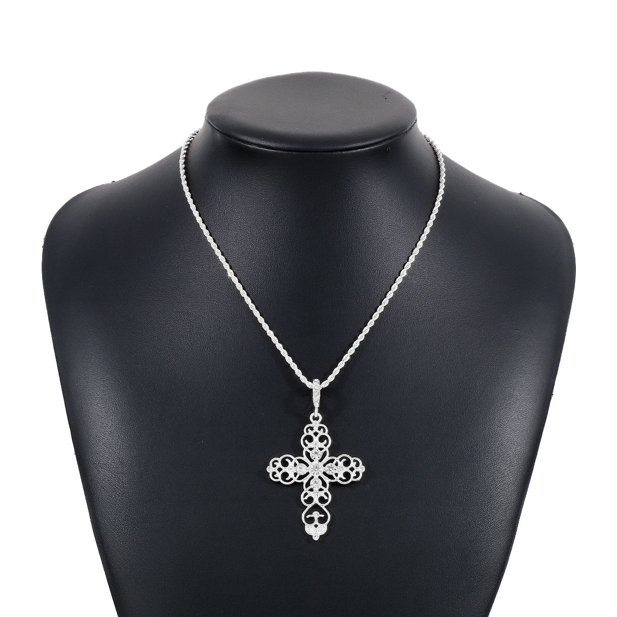 Cross Retro Classic Pendant White Diamonds Luxury 18k Gold Plated Necklace Earrings Jewelry Set | Mix Mix Style-Mix MIx Style