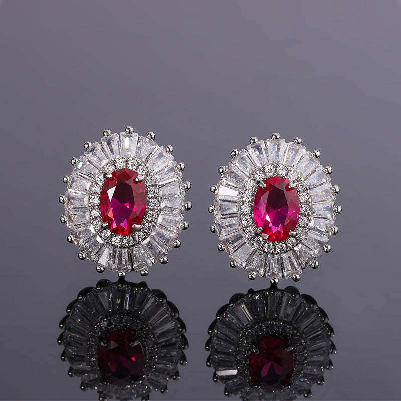 Green & Pink Retro Classic Pendant Oval Diamond Luxury 18k White Gold Plated Necklace Earring Ring Jewelry Set | Mix Mix Style-Mix MIx Style