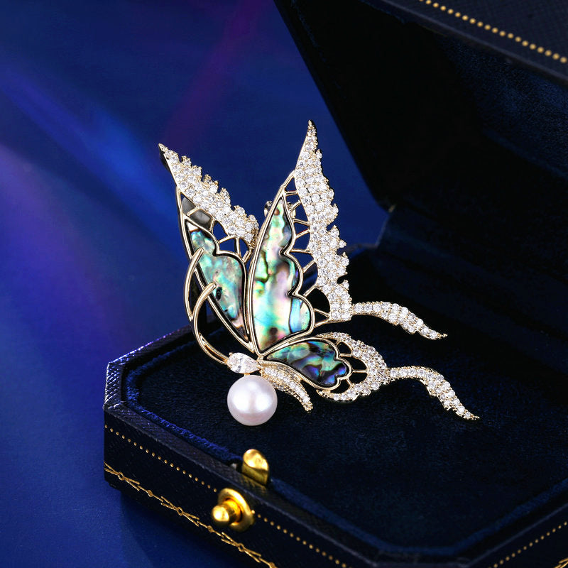 New autumn and winter clothing, cocoon-turned-butterfly coat accessories, fixed pins, high-grade natural mother-of-pearl butterfly brooch-Mix MIx Style