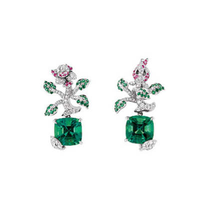 Pink Flowers & Green Leafs Vintage Retro Diamonate Luxury 18k Gold Plated Necklace & Earring Jewelry Set | Mix Mix Style-Mix MIx Style