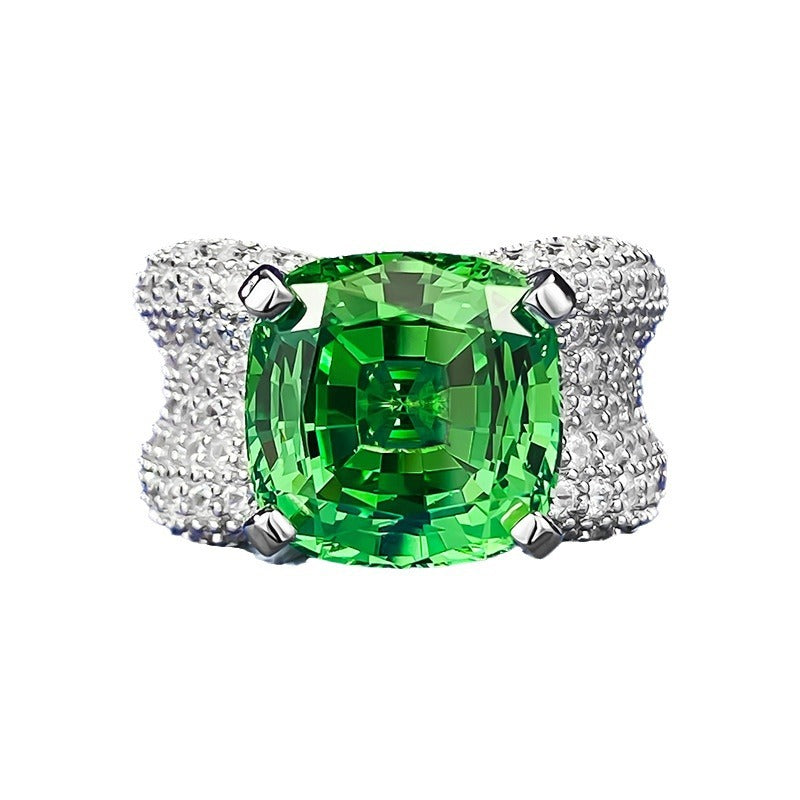 Asscher Green Cushion Cut Moissanite Diamond 4ct 18k White Gold Engagement Ring | Mix Mix Style-Mix MIx Style