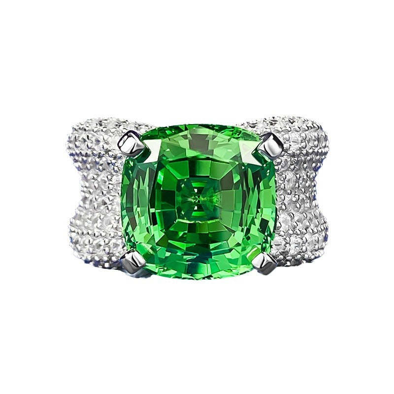 Asscher Green Cushion Cut Moissanite Diamond 4ct 18k White Gold Engagement Ring | Mix Mix Style-Mix MIx Style