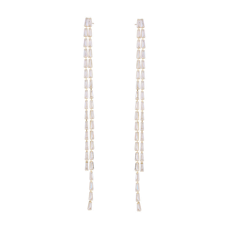 s925 silver needle Korean fashion earrings trendy face modification niche designer zircon super long tassel earrings-Mix MIx Style
