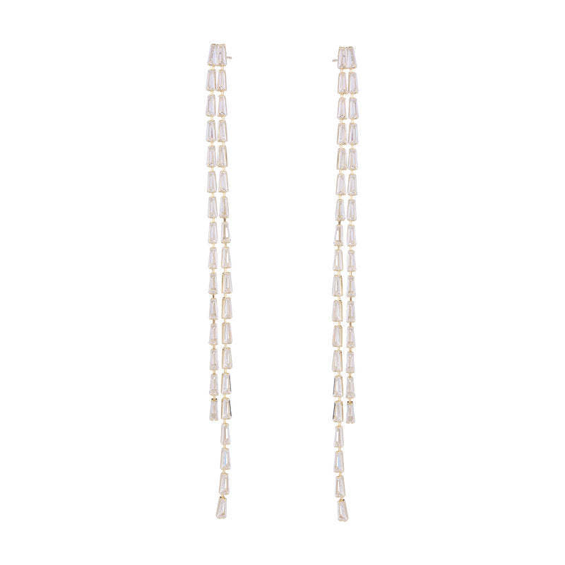 s925 silver needle Korean fashion earrings trendy face modification niche designer zircon super long tassel earrings-Mix MIx Style