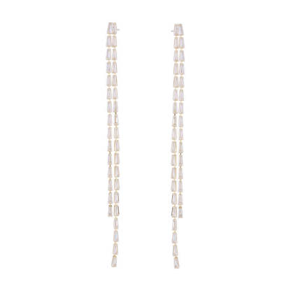 s925 silver needle Korean fashion earrings trendy face modification niche designer zircon super long tassel earrings-Mix MIx Style