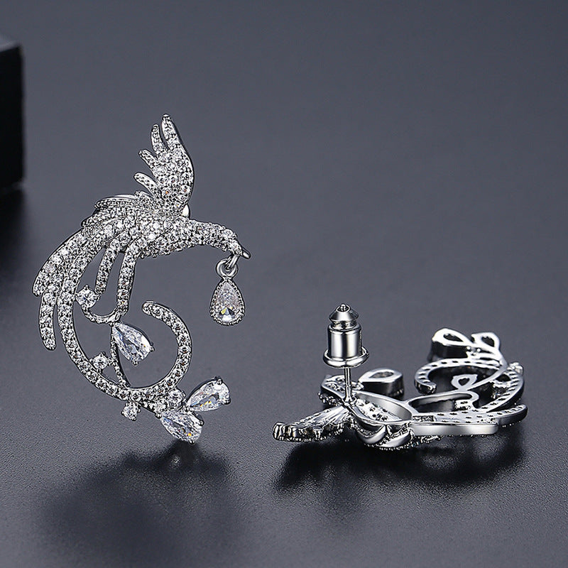 Embellished Bird Multicolor Moissanite Diamonds 18k White Gold Plated Vintage Retro Drop Earrings | Mix Mix Style-Mix MIx Style