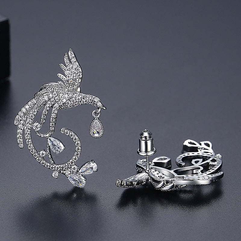 Embellished Bird Multicolor Moissanite Diamonds 18k White Gold Plated Vintage Retro Drop Earrings | Mix Mix Style-Mix MIx Style