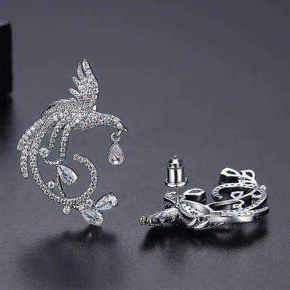 Embellished Bird Multicolor Moissanite Diamonds 18k White Gold Plated Vintage Retro Drop Earrings | Mix Mix Style-Mix MIx Style