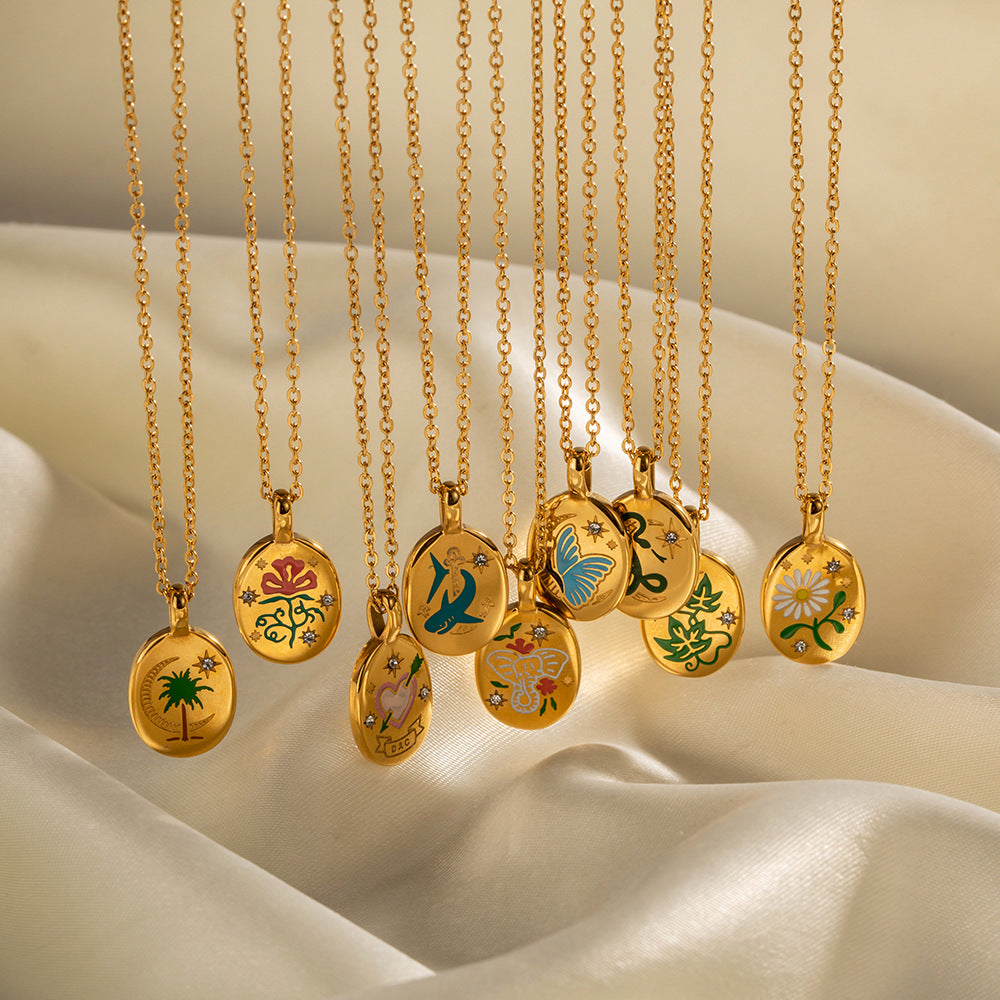 Gold Vintage Jewelry Circle Pendant 18K Gold Plated Chain Necklace | Mix Mix Style [Hot Seller]-Mix MIx Style
