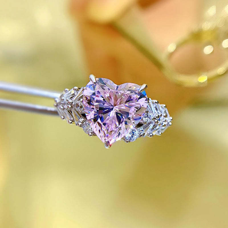 Glam Pink Heart Cut Moissanite Diamond 3.5ct 18k White Gold Plated Engagement Ring | Mix Mix Style-Mix MIx Style