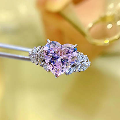 Glam Pink Heart Cut Moissanite Diamond 3.5ct 18k White Gold Plated Engagement Ring | Mix Mix Style-Mix MIx Style