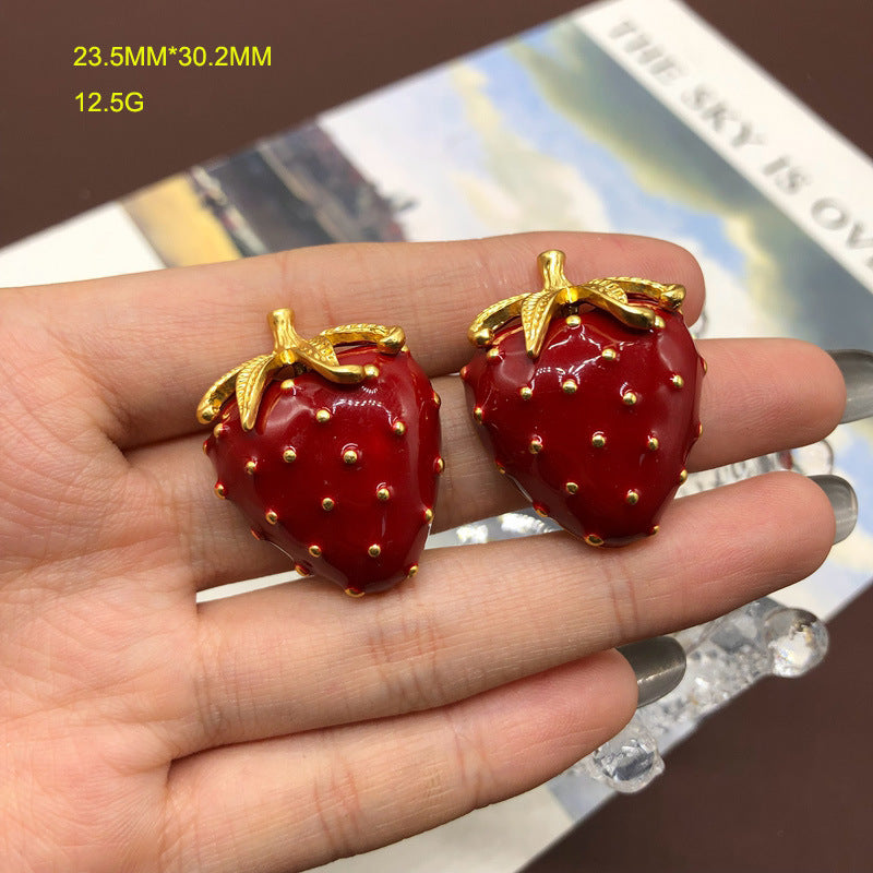 Straberry Red Vintage Luxury 18k Vermeil Gold Plated Stud Earring & Brooch Jewelry Set | Mix Mix Style-Mix MIx Style