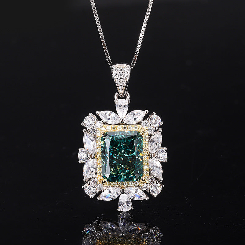 Dark Green Retro Square Pendant Radiant Diamond 5ct Luxury 18k Gold Plated Necklace & Ring Jewelry Set | Mix Mix Style-Mix MIx Style