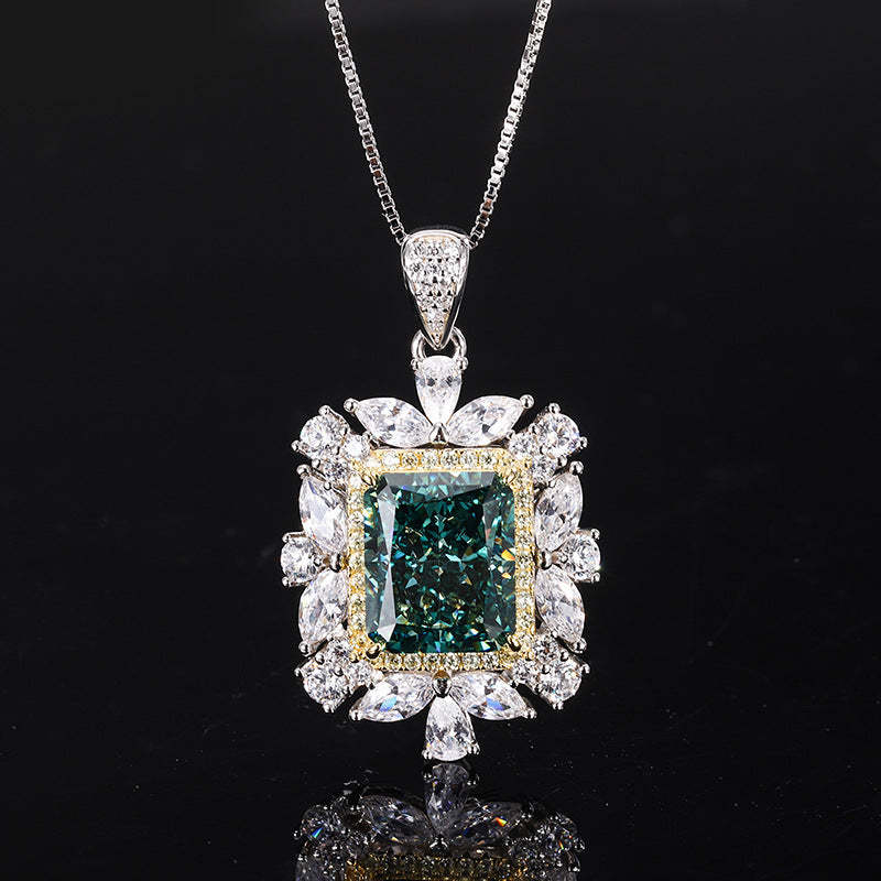 Dark Green Retro Square Pendant Radiant Diamond 5ct Luxury 18k Gold Plated Necklace & Ring Jewelry Set | Mix Mix Style-Mix MIx Style