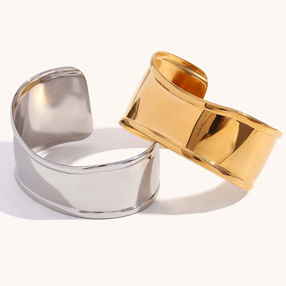 European and American cross-border simple versatile jewelry stainless steel plated 18K gold open high and low irregular wave smooth bracelet-Mix MIx Style