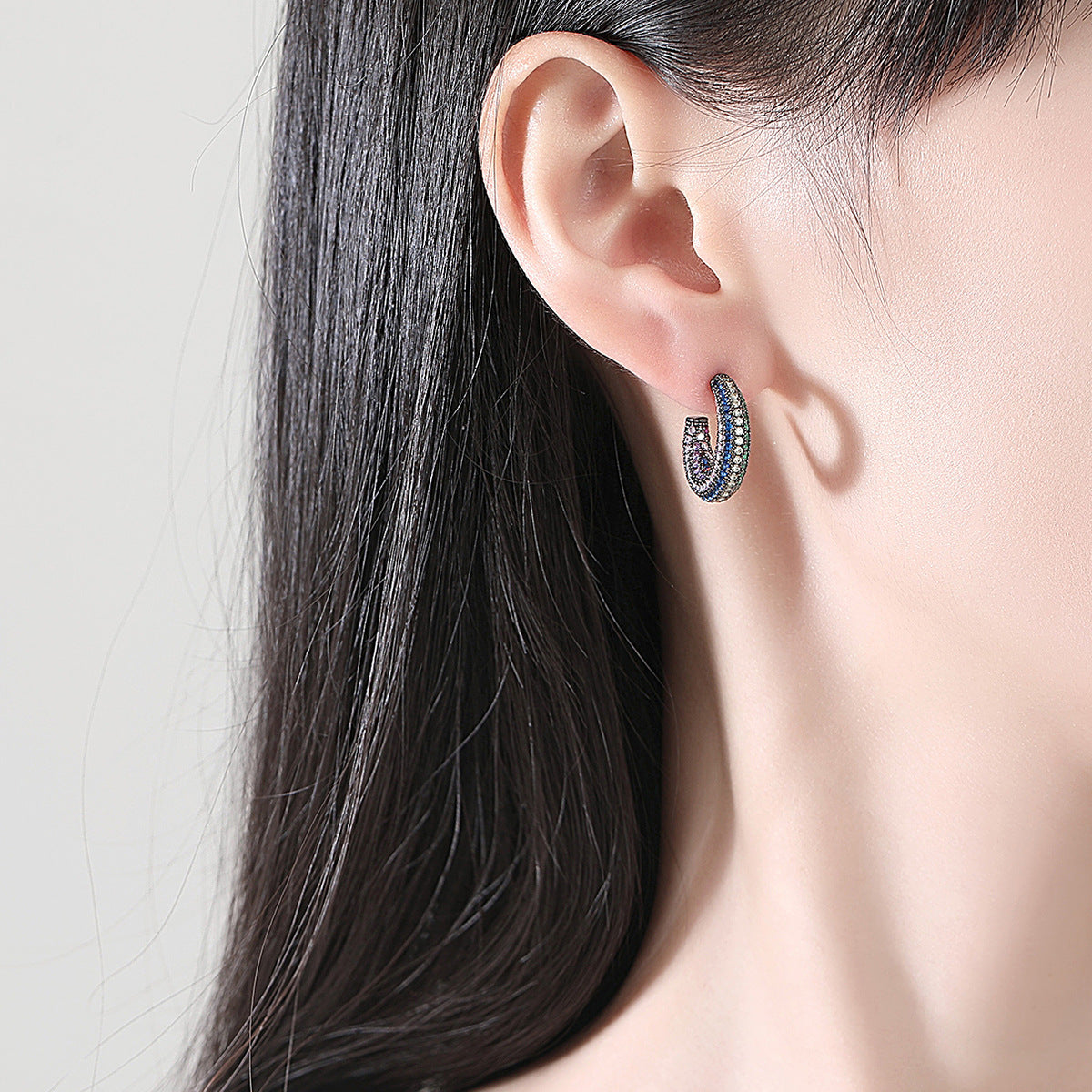 Multicolor Dazzling Moissanite Diamonds Luxury 18k White Gold Plated Vintage Retro Hoop Earrings | Mix Mix Style-Mix MIx Style