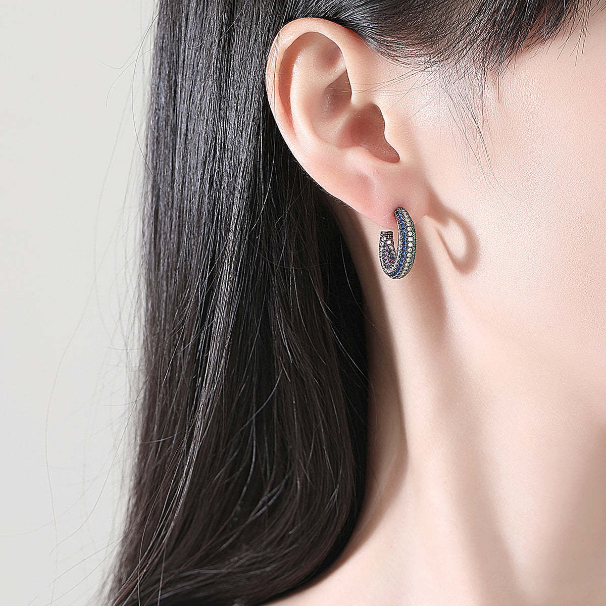 Multicolor Dazzling Moissanite Diamonds Luxury 18k White Gold Plated Vintage Retro Hoop Earrings | Mix Mix Style-Mix MIx Style