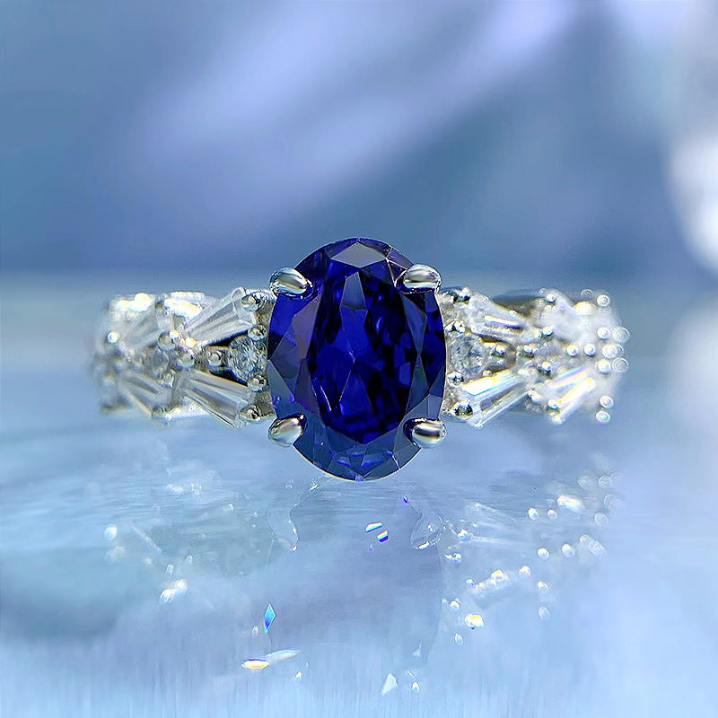 Mujing Jewelry European 2.5ct and American new S925 silver 6*8 aquamarine ring luxury inlaid ladder square ring female-Mix MIx Style