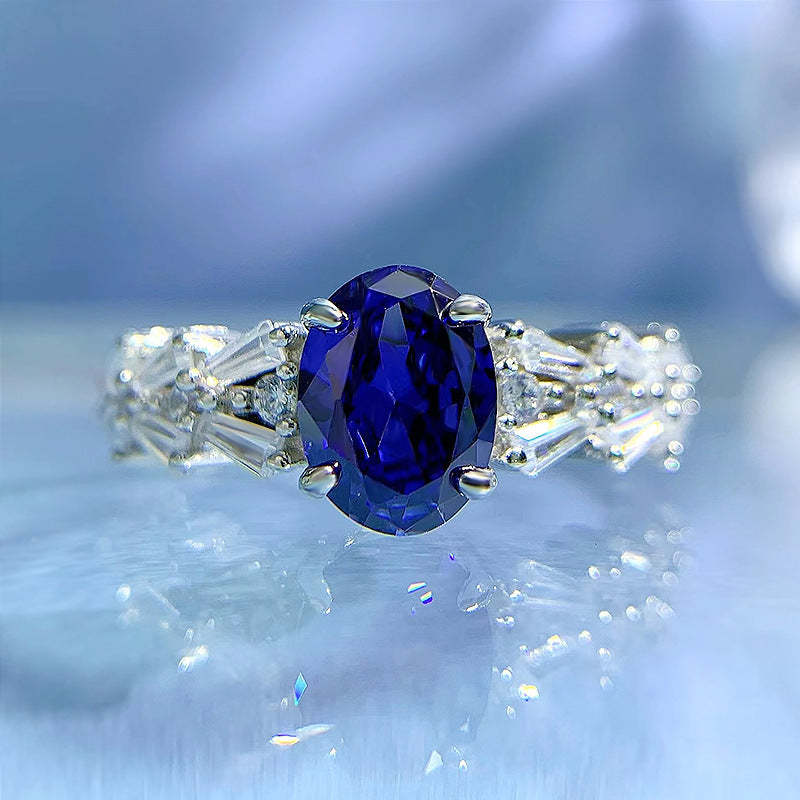 Mujing Jewelry European 2.5ct and American new S925 silver 6*8 aquamarine ring luxury inlaid ladder square ring female-Mix MIx Style