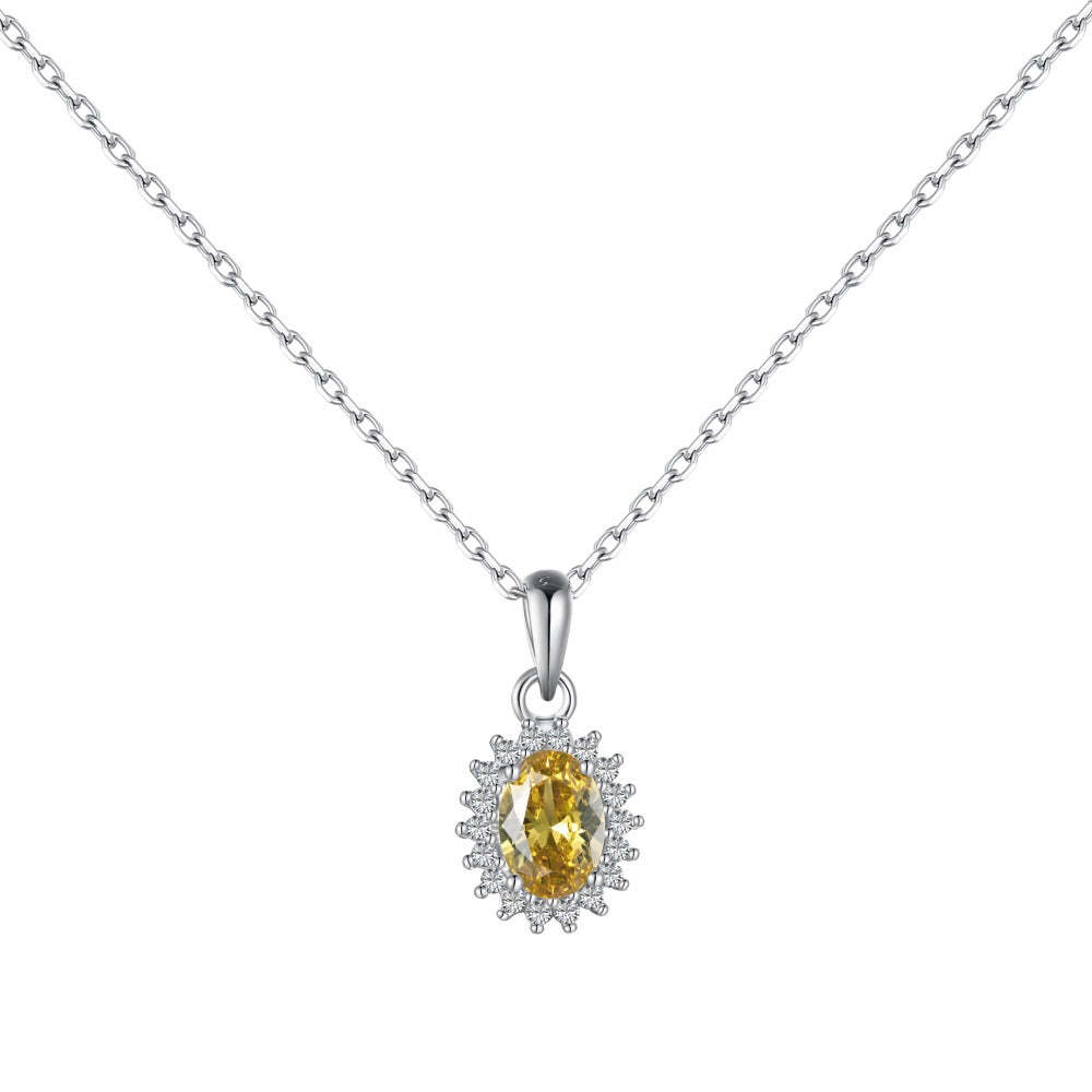 Linlang Jewelry S925 sterling silver yellow diamond colored gemstone inlaid with diamond oval zircon ring necklace earrings three-piece set-Mix MIx Style